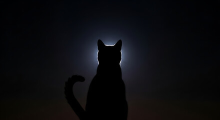 Silhouette of a cat against a bright light creating a dark and mysterious atmosphere at night ai generated
