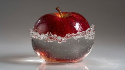 Red apple in transparent vessel
