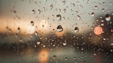 Raindrops on glass evening view