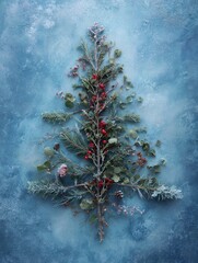 A festive Christmas tree adorned with red berries and green leaves, creating a cheerful holiday atmosphere.