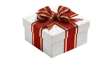 Obraz premium White christmas gift box with red ribbon isolated on transparent background