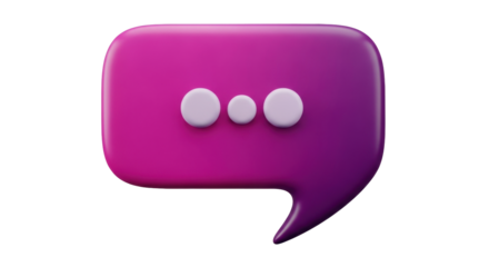 Isolated purple speech bubble, discussion and communication sign with dot design, 3D vector