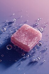 Pink square solid on a surface with bubbles