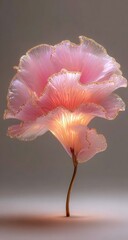Ethereal, translucent pink flower, golden edges, lit from within