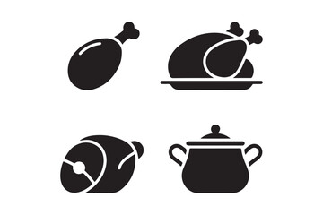 Four black silhouette icons representing poultry and cooking