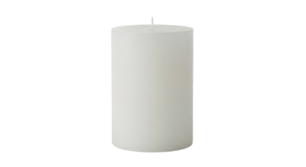 Isolated pillar candle in a neutral color casting a soft shadow. Calm decoration