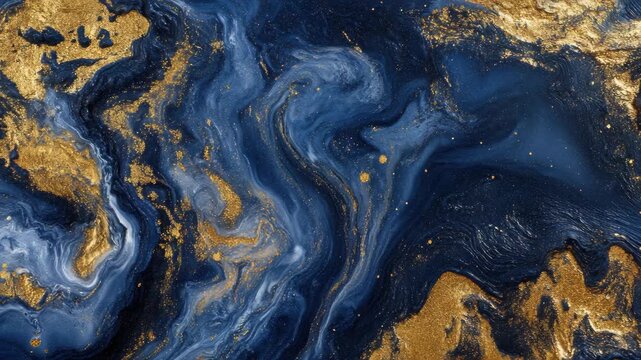 Abstract art with swirling blue and gold patterns