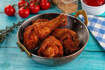 Crispy fried chicken drumsticks leg