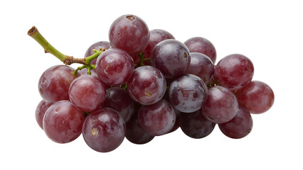 Fresh red grapes bunch isolated on the transparent background with dewy skin and green stem for healthy diet and nutrition concepts