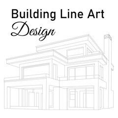 Illustration moderne de ligne de bâtiment, dessin architectural minimaliste, vectoriel paysage urbain, esquisse d'architecture contemporaine, design géométrique abstrait de bâtiment.