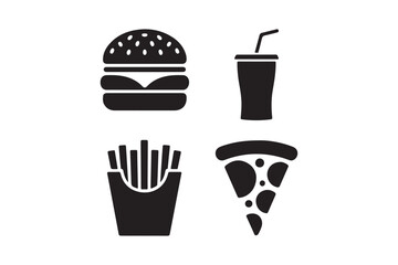 Black silhouette icons of fast food items