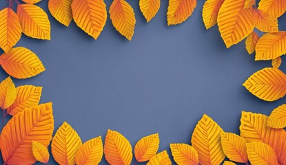 A vibrant autumnal frame composed of numerous detailed orange-yellow leaves against a muted, cool-toned background.