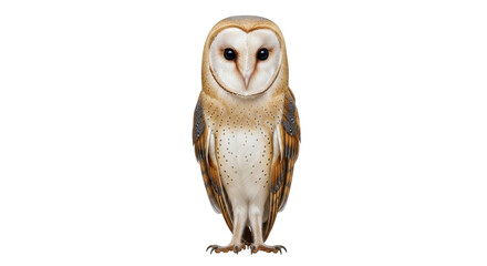 Isolated Barn owl stands, its plumage a tapestry of brown and white, creating a striking visual impact