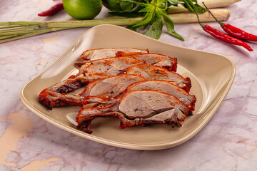Roasted gourmet duck fillet slices