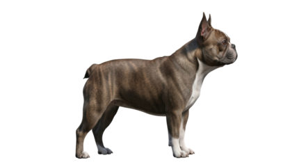 Isolated Brindle French Bulldog portrait, attentively standing, adorable canine companion pet