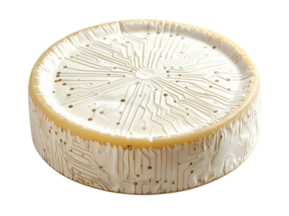 Cheese wheel with circuit board pattern isolated on transparent background
