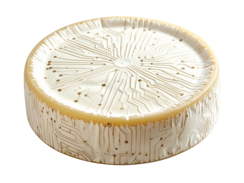 Cheese wheel with circuit board pattern isolated on transparent background