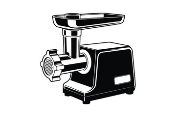 Black and white illustration of a meat grinder