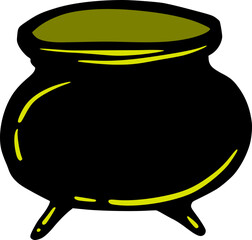 Halloween Cauldron, Cute Cartoon Graphic in Neon Green Yellow Colors. Isolated Vector Illustration for Sticker or Poster Design. Fun Party Label