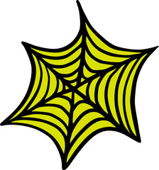 Halloween Spiderweb, Cute Cartoon Graphic in Neon Green Yellow Colors. Isolated Vector Illustration for Sticker or Poster Design