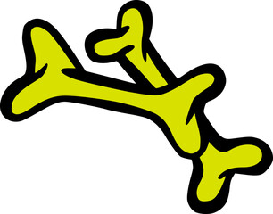 Halloween Bones, Cute Cartoon Graphic in Neon Green Yellow Colors. Isolated Vector Illustration for Sticker or Poster Design