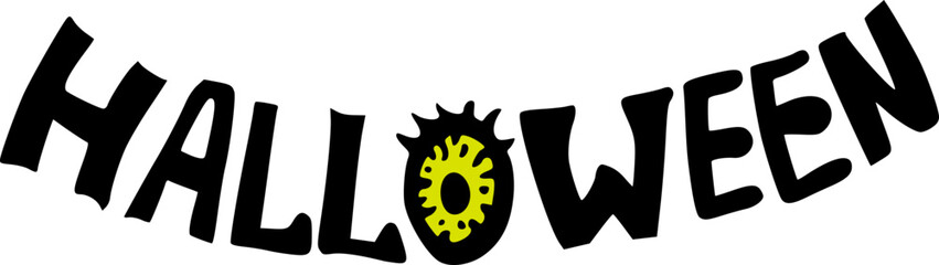 Halloween Lettering, Hand Drawn Word, Cute Cartoon Graphic Isolated Vector Illustration for Sticker or Poster Design