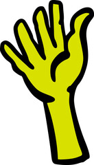 Halloween Zombie Arm, Cute Cartoon Hand Graphic in Neon Green Yellow Colors. Isolated Vector Illustration for Sticker or Poster Design