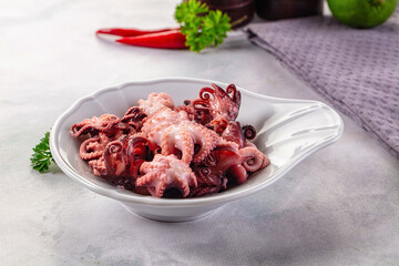 Marinated canned mini baby octopus