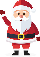 Illustration of Santa Claus waving with a cheerful expression, wearing his traditional red suit and hat, isolated on a white background.