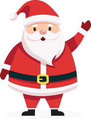 Cartoon illustration of Santa Claus waving with a cheerful expression, wearing his traditional red and white suit.