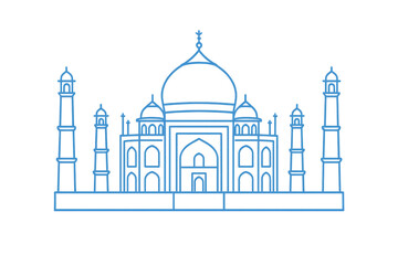 Fototapeta premium Iconic Taj Mahal line art with glowing blue outline, isolated on transparent background