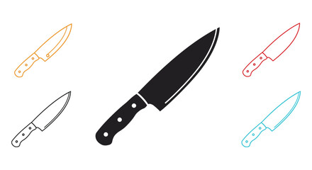 A collection of various kitchen knives in differing colors and styles
