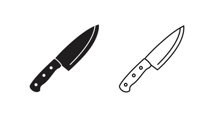 Two kitchen knives are depicted in a black and white illustration
