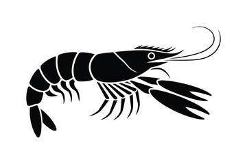 Stylized black silhouette of a shrimp or prawn