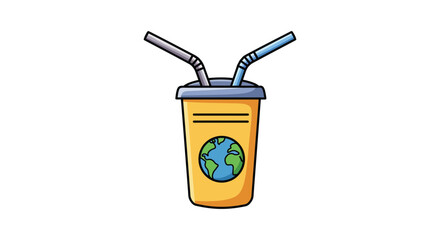 Fototapeta premium A cartoon illustration of a drink with straws and earth graphic