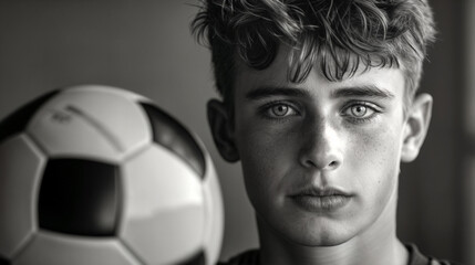 a young man with a soccer ball