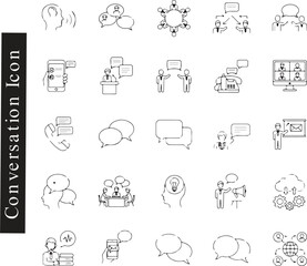 Speaking line icon set. Editable stroke. Communication discussion, speech bubble, talking, consultation, meeting and conversation icon. Vector illustration
