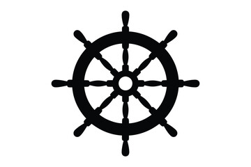 Classic black ship s wheel silhouette on white background © Md