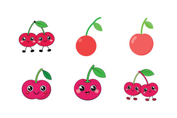 Cherry fruit cartoon flat color style vector illustration