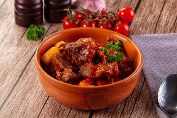 Stew Hungarian goulash with beef and vegetables