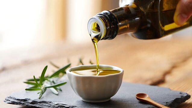 Pouring Golden Olive Oil for Culinary Excellence and Mediterranean Diet Promotion - Powered by Adobe