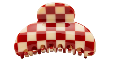 Illustration of red and white checkered claw hair clip, isolated on transparent background