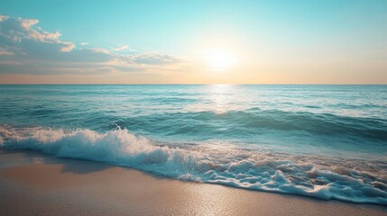Obraz premium A calm beach desktop wallpaper with soft waves and a gentle breeze 