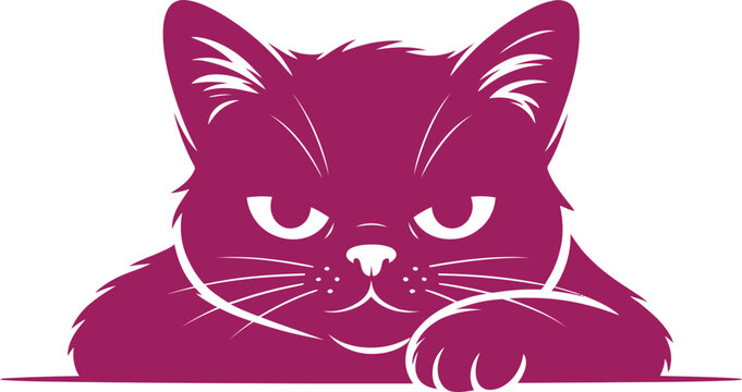 Vector art of grumpy purple cat peeking over a surface