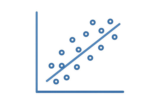 Scatter plot with regression line, data analysis isolated on transparent background