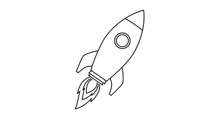 Simple line drawing of a rocket ship taking off with flames