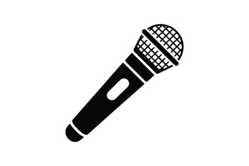 Black silhouette of a classic microphone on a white background