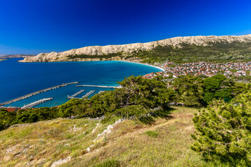 Panoramic view of Baska Bay and marina on Krk Island, Croatia