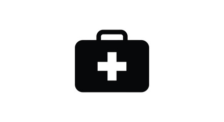 Simple black and white icon depicting a medical first aid kit