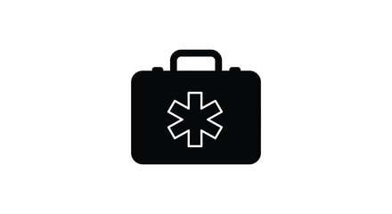 Simple black and white illustration of a medical first aid kit symbol